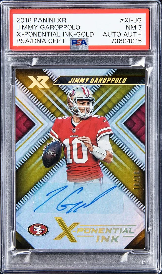 2018 Panini Jimmy Garoppolo XR X-Ponential Ink Gold #XI-JG card image