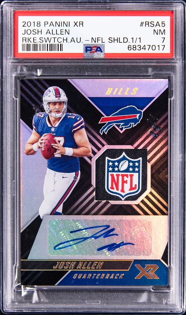 2018 Panini Josh Allen XR Swatch Autographs NFL Shield #RSA5 card image