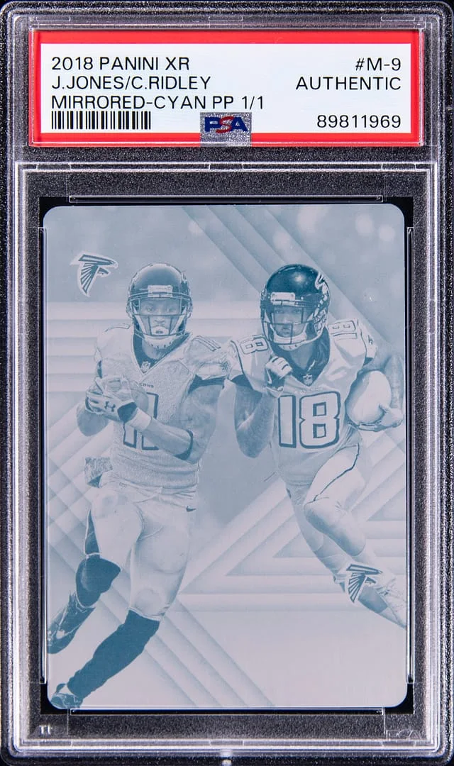 2018 Panini Julio Jones/Calvin Ridley XR Mirrored Cyan Printing Plate #M-9 card image