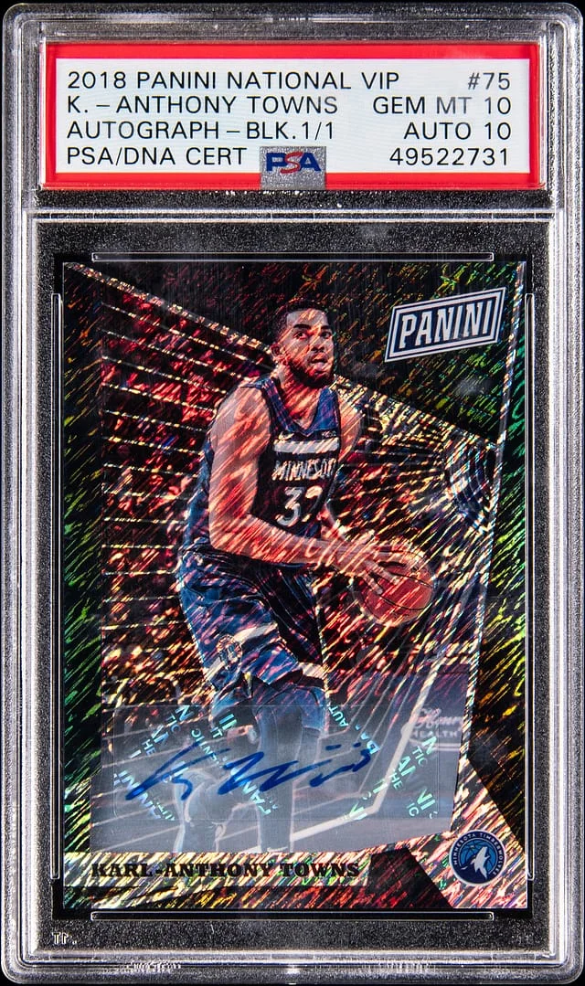 2018 Panini Karl-Anthony Towns National VIP Autograph Black #75 card image