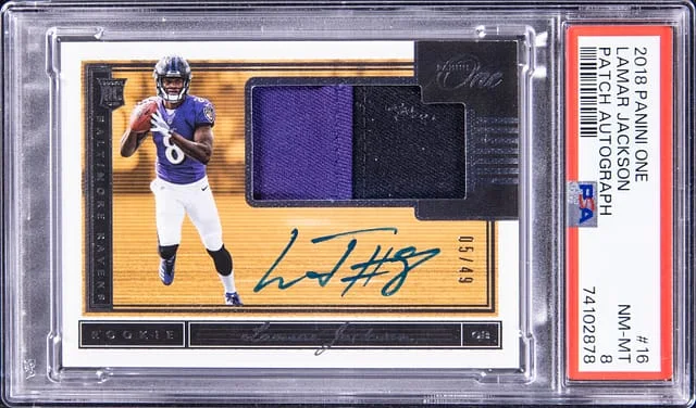 2018 Panini Lamar Jackson One Patch Autograph #16 card image