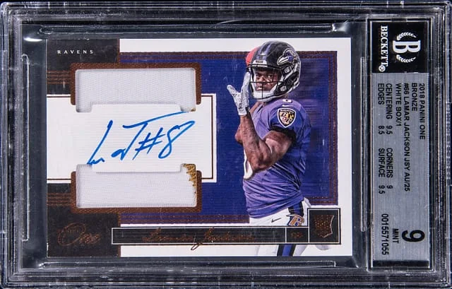 2018 Panini Lamar Jackson One Patch Autographs Bronze White Box #66 card image