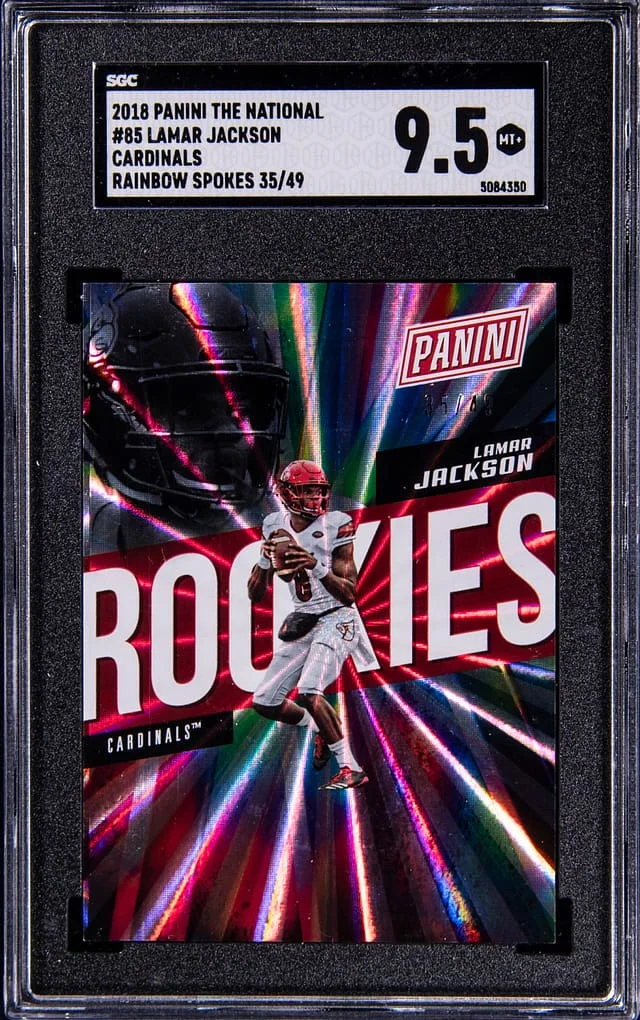 2018 Panini Lamar Jackson The National Cardinals Rainbow Spokes #85 card image