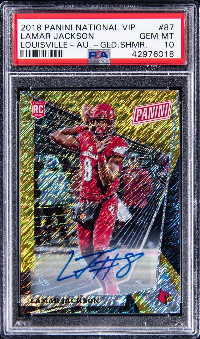 2018 Panini Lamar Jackson, Louisville National VIP Autographs Gold #87 card image