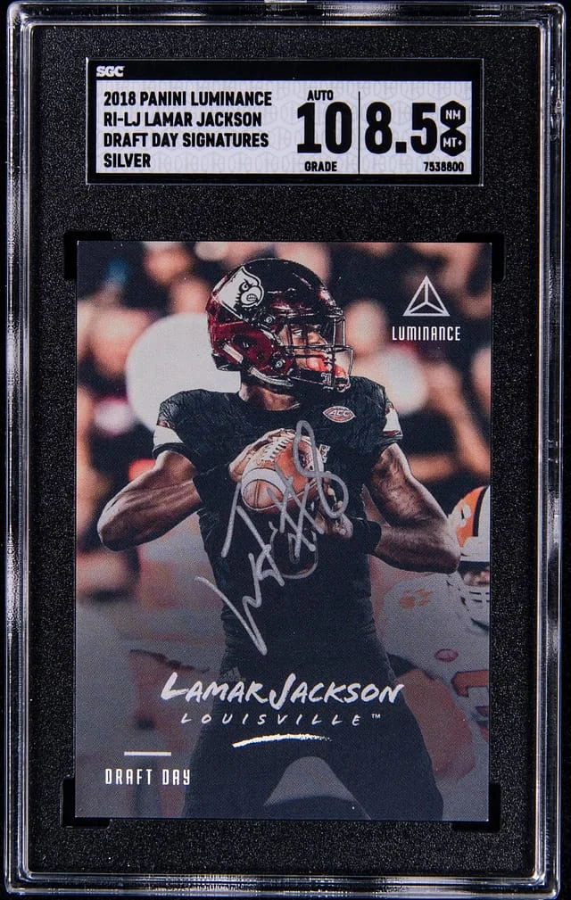 2018 Panini Lamar Jackson Luminance Draft Day Signatures Silver #RI-LJ card image