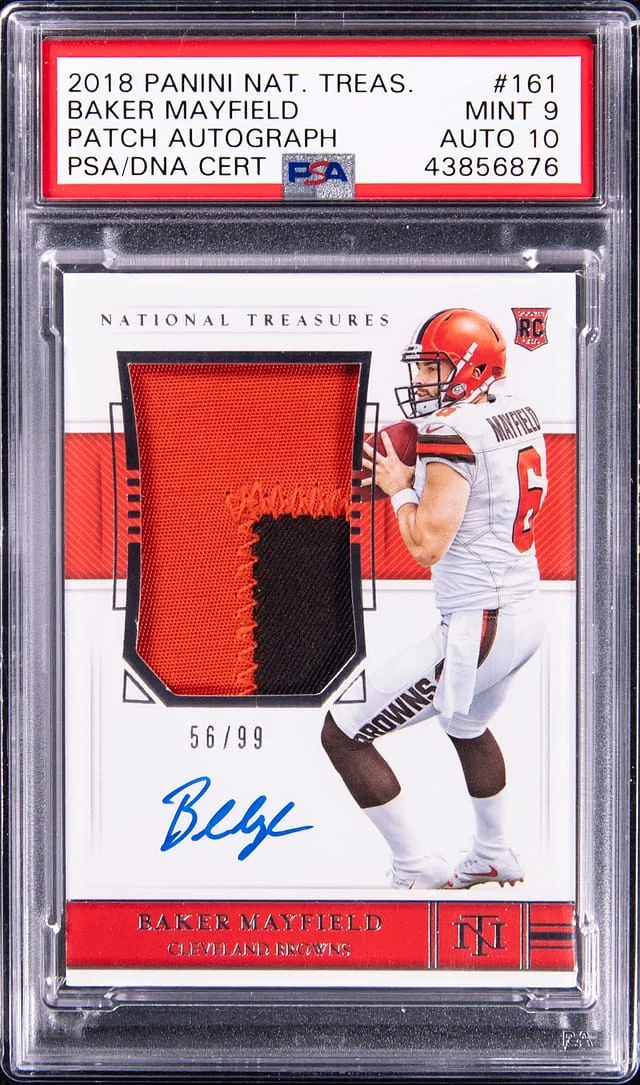 2018 Panini National Treasures Baker Mayfield Patch Autograph (RPA) #161 card image