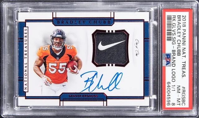 2018 Panini National Treasures Bradley Chubb Gloves Signature Brand Logo #RGS-BC card image