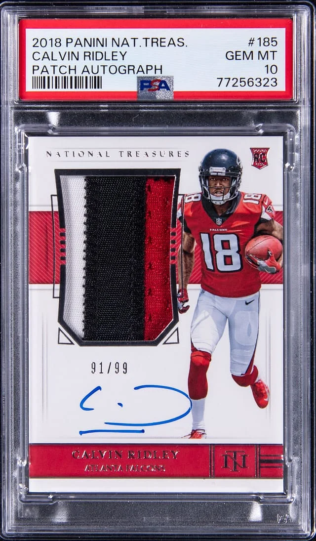 2018 Panini National Treasures Calvin Ridley Patch Autograph (RPA) #185 card image