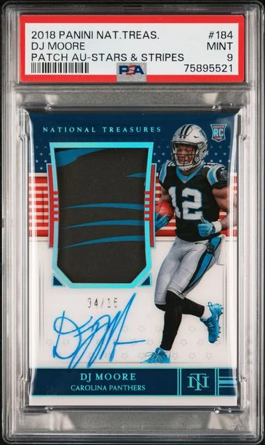 2018 Panini National Treasures DJ Moore Patch Autograph (RPA) Stars & Stripes #184 card image