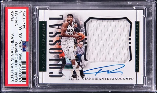 2018 Panini National Treasures Giannis Antetokounmpo Colossal Material Autographs #GAN card image