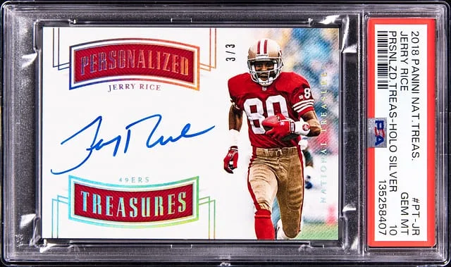 2018 Panini National Treasures Jerry Rice Personalized Treasures Holo Silver #PT-JR card image