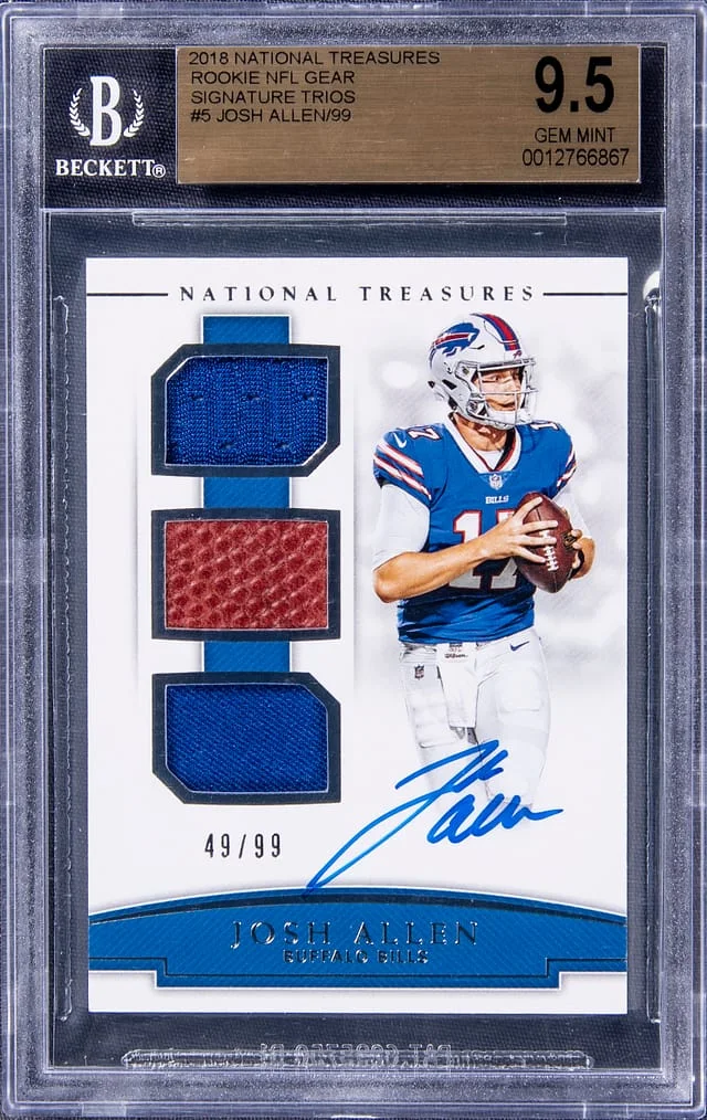 2018 Panini National Treasures Josh Allen NFL Gear Signature Trios #5 card image