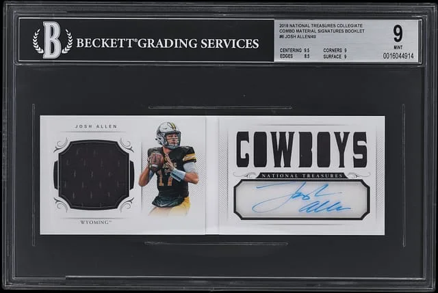 2018 Panini National Treasures Josh Allen Collegiate Combo Material Signatures Booklet #6 card image