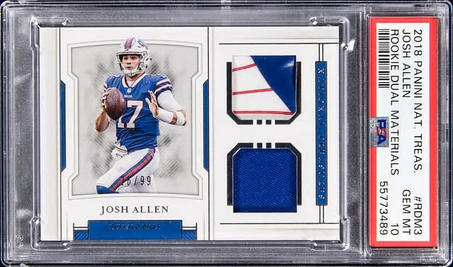 2018 Panini National Treasures Josh Allen Dual-Relic Dual Materials #RDM-3 card image