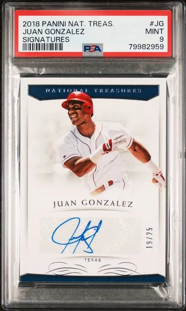 2018 Panini National Treasures Juan Gonzalez Signatures #JG card image