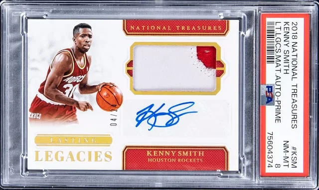 2018 Panini National Treasures Kenny Smith Lasting Legacies Material Autograph Prime #LL-KSM card image