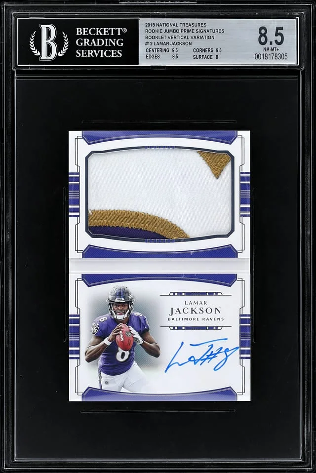 2018 Panini National Treasures Lamar Jackson Jumbo Prime Signatures #PSBV-LJ card image