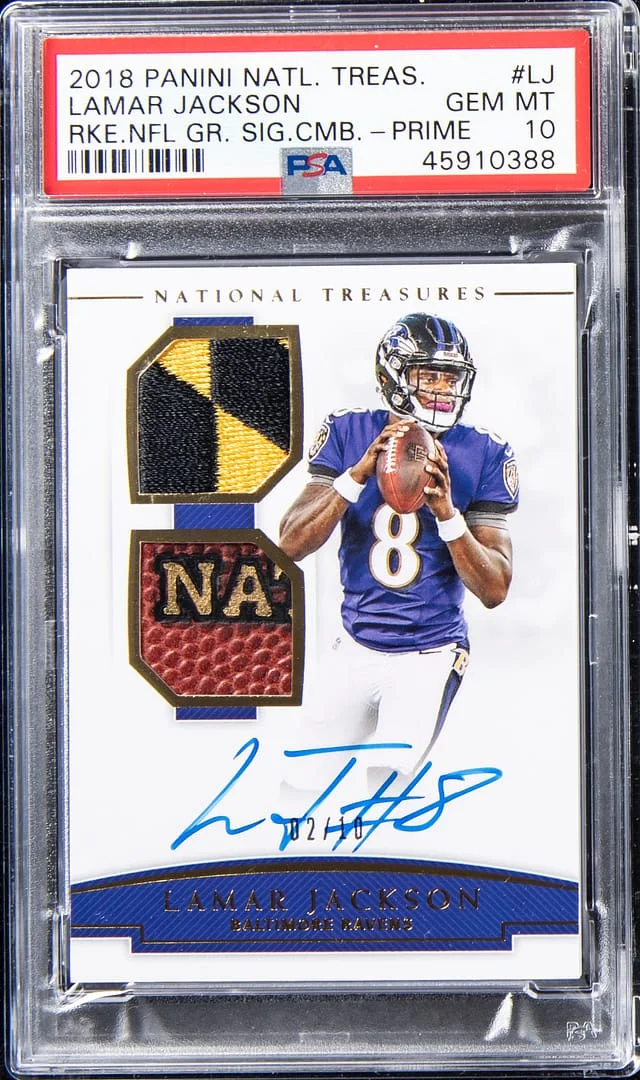 2018 Panini National Treasures Lamar Jackson NFL Gear Signature Combos Prime #RSC-LJ card image
