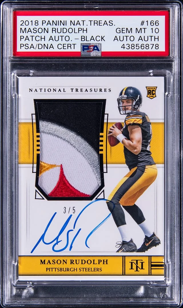2018 Panini National Treasures Mason Rudolph Patch Autograph (RPA) Black #166 card image