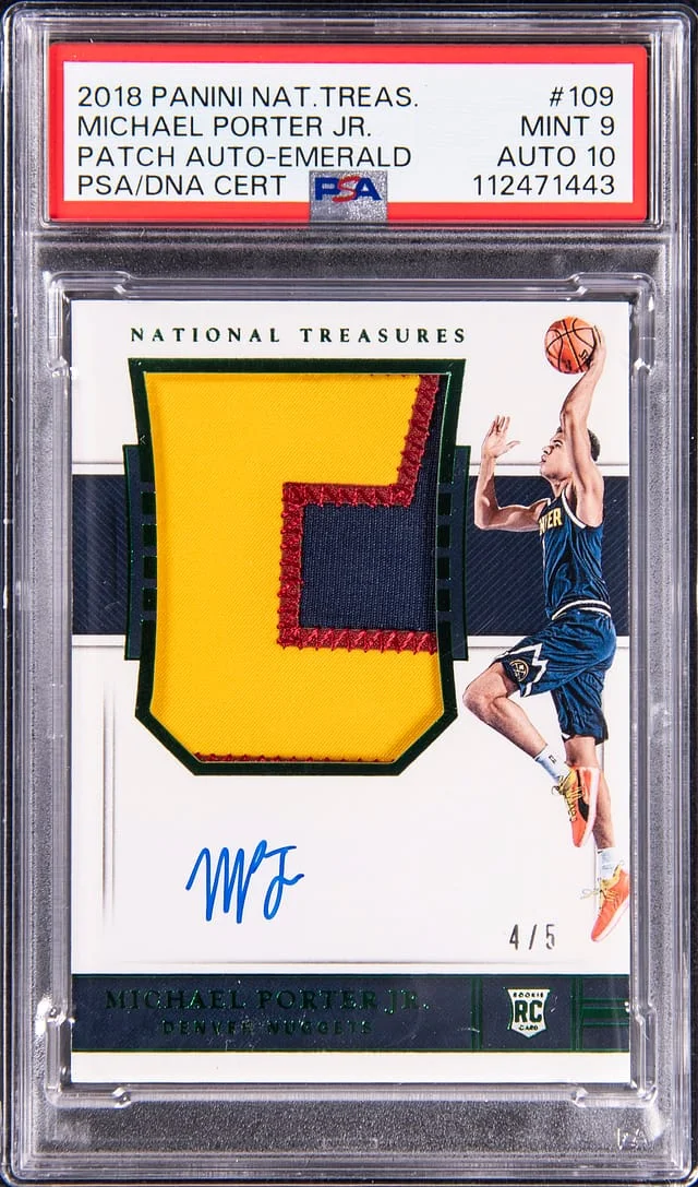 2018 Panini National Treasures Michael Porter Jr. Patch Auto Emerald #109 card image