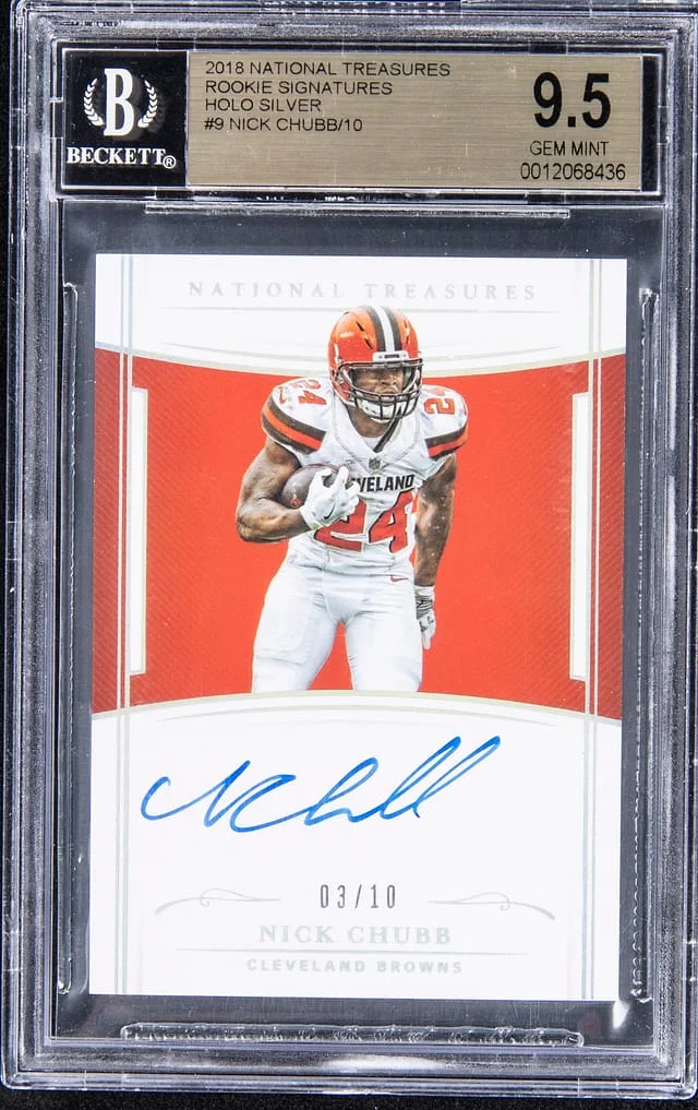 2018 Panini National Treasures Nick Chubb Holo Silver #RS-NC card image