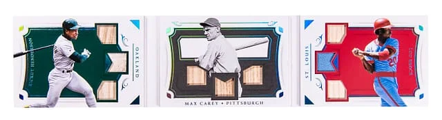 2018 Panini National Treasures Rickey Henderson/Lou Brock/Max Carey Multi-Signed Relic Booklet Triple Legend Trios #TLT-SBS card image