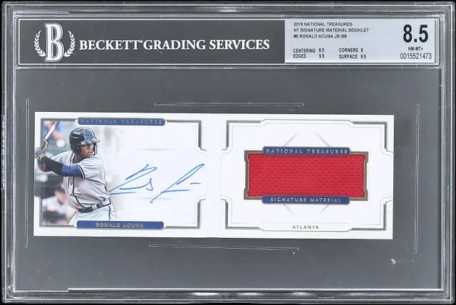 2018 Panini National Treasures Ronald Acuna Jr. Signature Material Booklet #SMB-RA card image