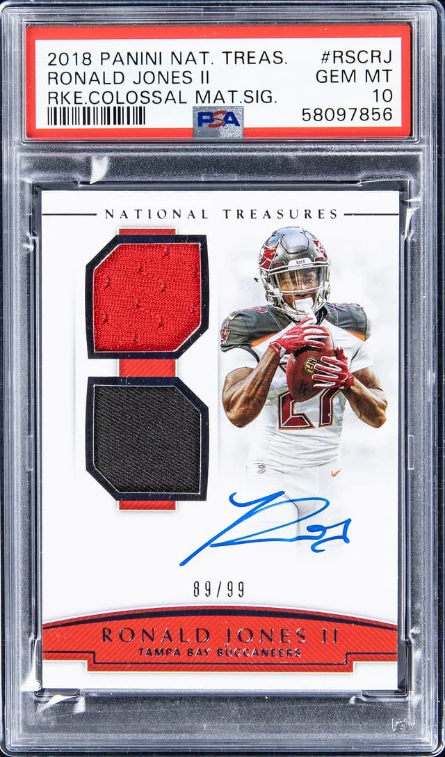 2018 Panini National Treasures Ronald Jones II Colossal Materials Signatures #RSC-RJ card image
