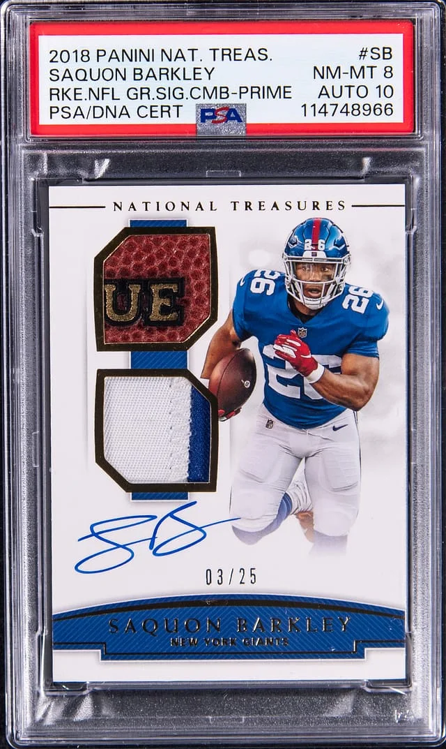 2018 Panini National Treasures Saquon Barkley NFL Gear Signature Combo Prime #RSC-SB card image