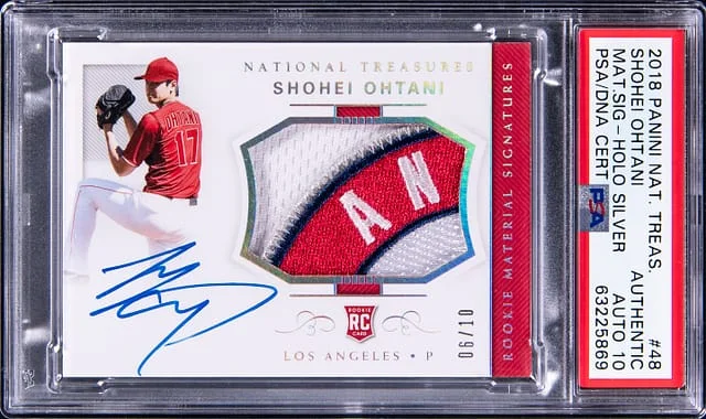 2018 Panini National Treasures Shohei Ohtani Material Signatures Holo Silver #48 card image
