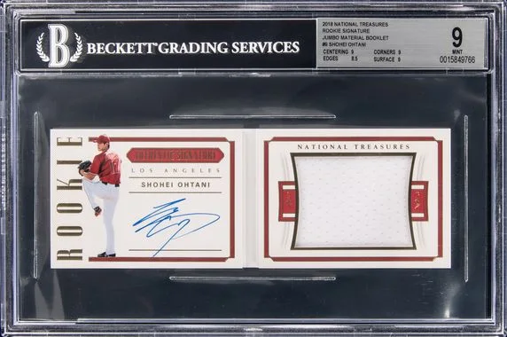 2018 Panini National Treasures Shohei Ohtani Signature Jumbo Material Booklet #9 card image