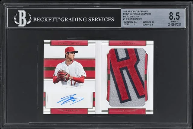 2018 Panini National Treasures Shohei Ohtani Debut Materials Signatures Gold #DMS-SO card image