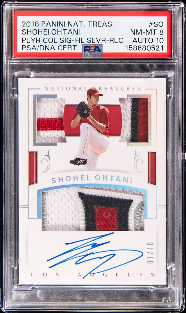 2018 Panini National Treasures Shohei Ohtani Player's Collection Signatures Holo Silver Relic #PCS-SO card image