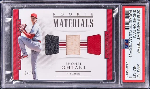 2018 Panini National Treasures Shohei Ohtani Triple Materials #RM-SO card image