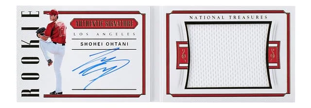 2018 Panini National Treasures Shohei Ohtani Signature Jumbo Material Booklet #RSB-SO card image