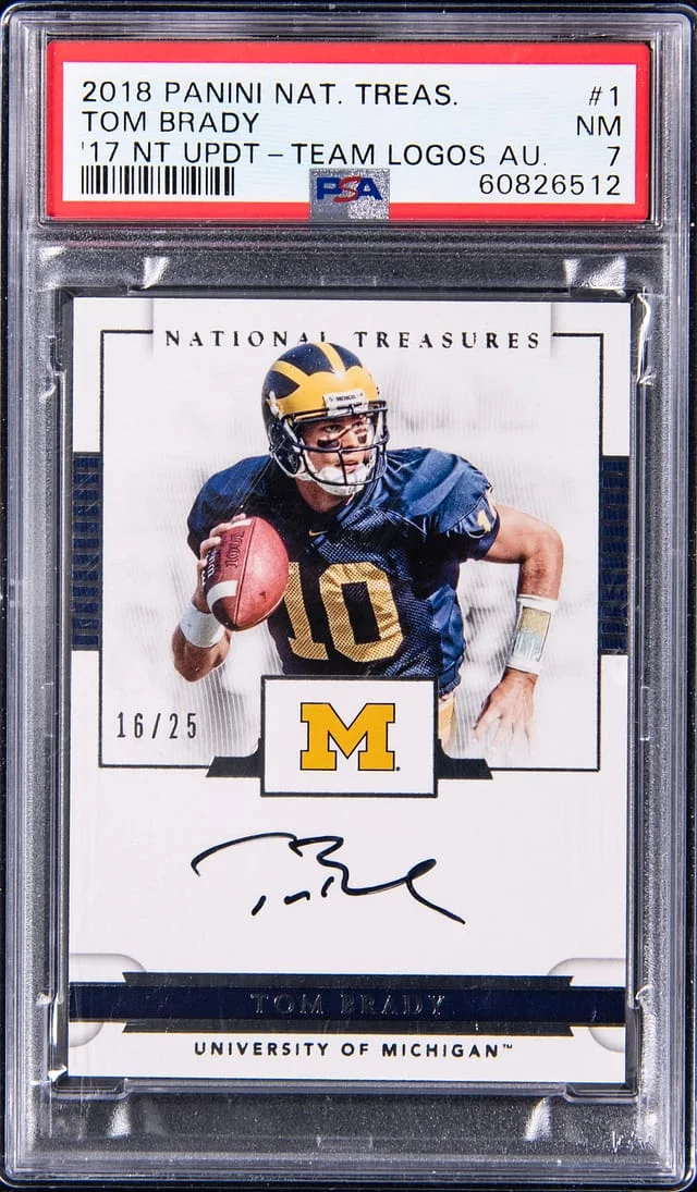 2018 Panini National Treasures Tom Brady 17 National Treasures Update Team Logos Autograph #1 card image