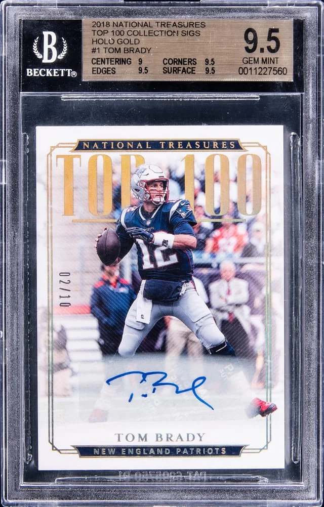 2018 Panini National Treasures Tom Brady Top 100 Collection Signatures Holo Gold #TOP-1 card image