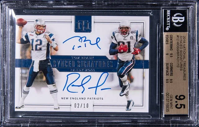 2018 Panini National Treasures Tom Brady/Randy Moss Synced Signatures #SS-BM card image