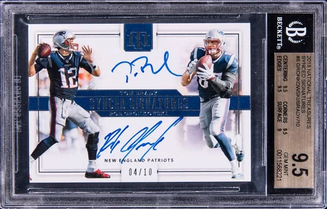 2018 Panini National Treasures Tom Brady/Rob Gronkowski Synced Signatures #8 card image