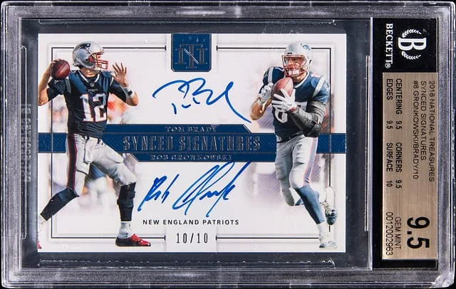 2018 Panini National Treasures Tom Brady/Rob Gronkowski Synced Signatures #SS-PAT card image