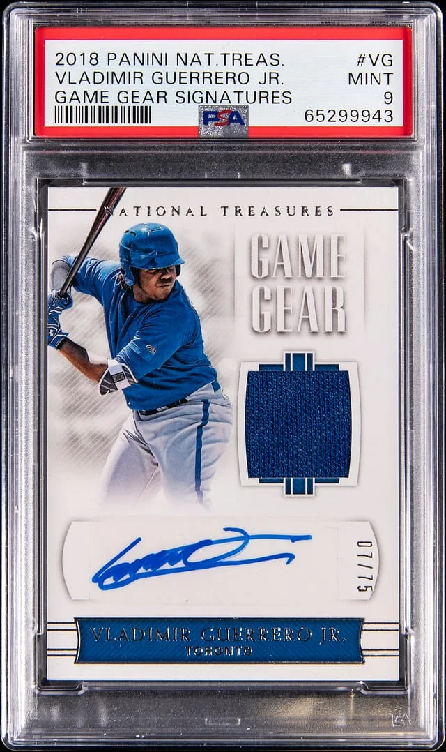 2018 Panini National Treasures Vladimir Guerrero Jr. Game Gear Signatures #GGS-VG card image