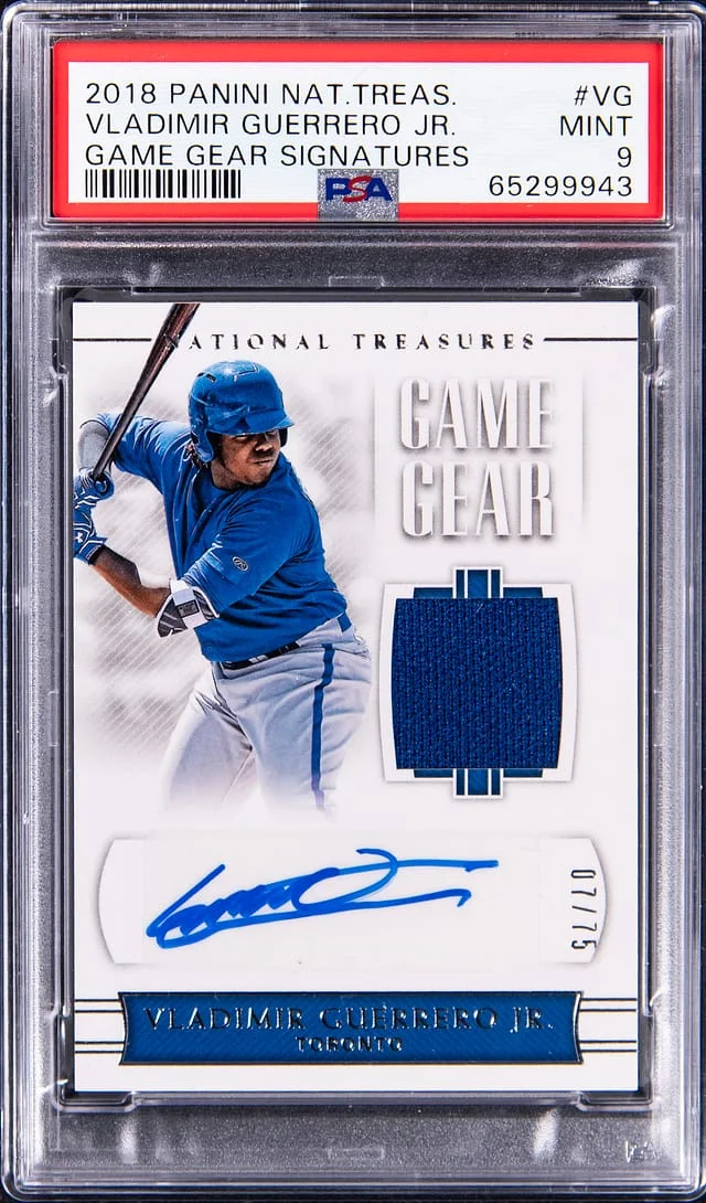 2018 Panini National Treasures Vladimir Guerrero Jr. Game Gear Signatures #VG card image