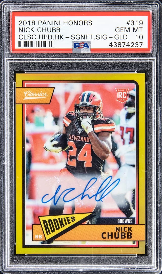 2018 Panini Nick Chubb Honors Classics Update Rookies Significant Signatures Gold Prizm #319 card image