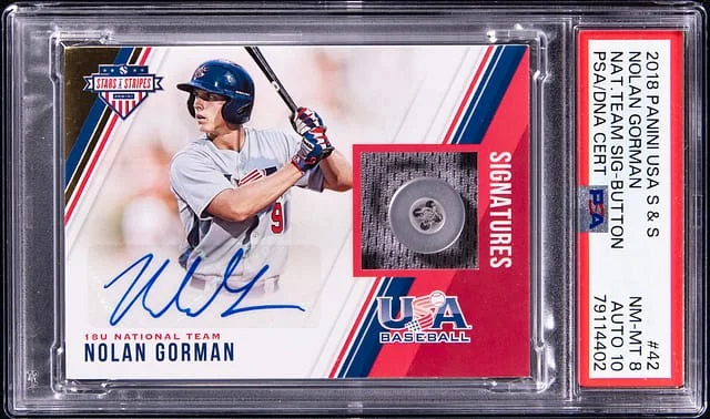 2018 Panini Nolan Gorman USA Stars & Stripes National Team Signature Button #42 card image