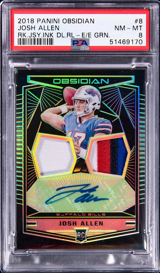 2018 Panini Obsidian Josh Allen Jersey Ink Dual Relics Electric Etch Orange #8 card image