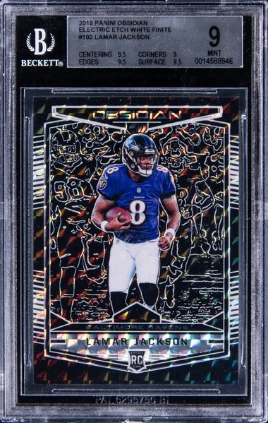 2018 Panini Obsidian Lamar Jackson Electric Etch White Finite #102 card image
