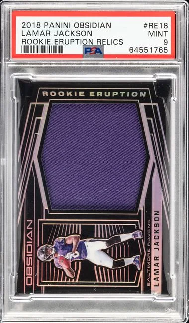 2018 Panini Obsidian Lamar Jackson Eruption Relics #RE18 card image
