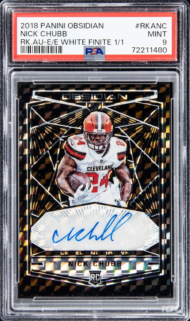 2018 Panini Obsidian Nick Chubb White Finite #RKA-NC card image