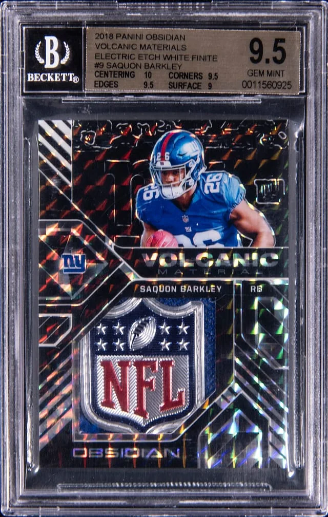 2018 Panini Obsidian Saquon Barkley Volcanic Materials Electric Etch Materials White Finite #9 card image
