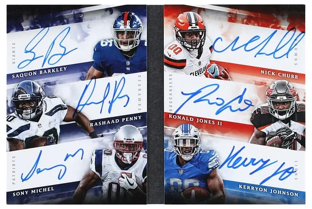 2018 Panini Origins Barkley/Penny/Michel/Chubb/Jones II/Johnson Six-Star Signatures #SX-RB1 card image